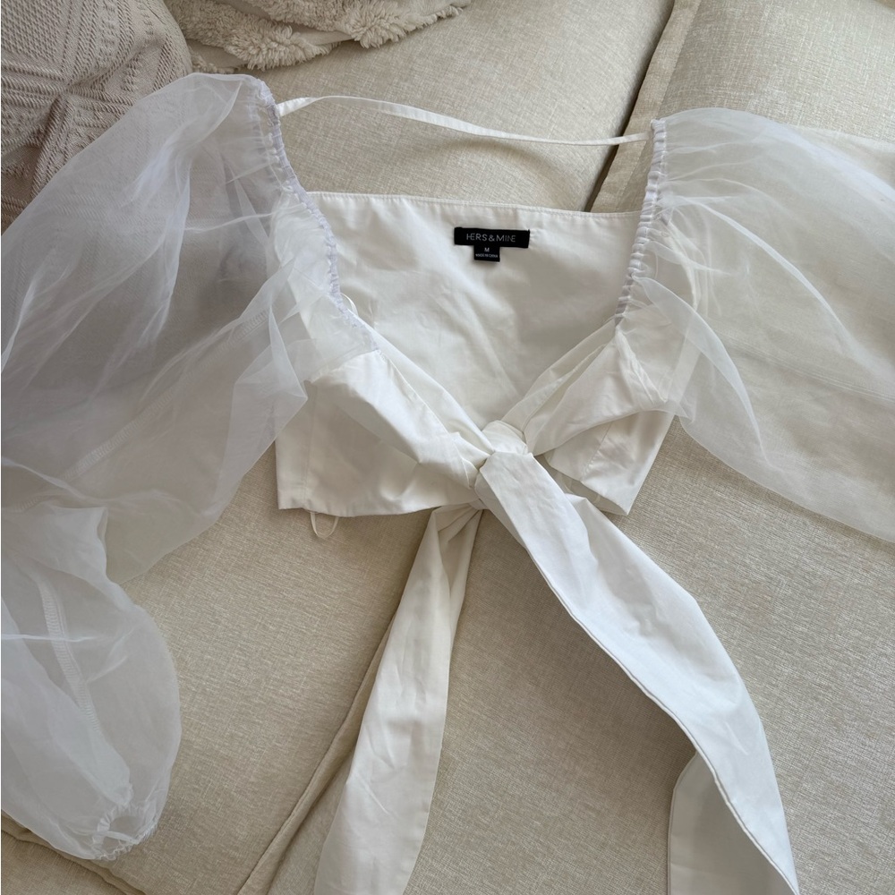 White Sheer Sleeve Blouse